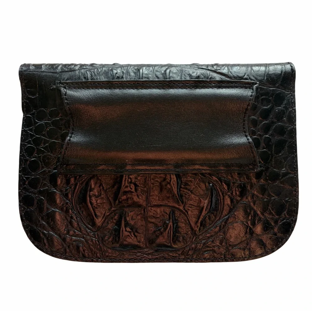 Joan & David Black Croc-Embossed Leather Belt Bag with‎ Silver D-Ring